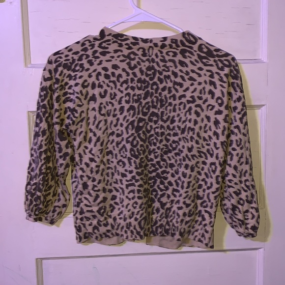 Josephine Chaus Preppy Petite Leopord Print Silk Blend Mini Cropped Cardigan - Picture 2 of 6